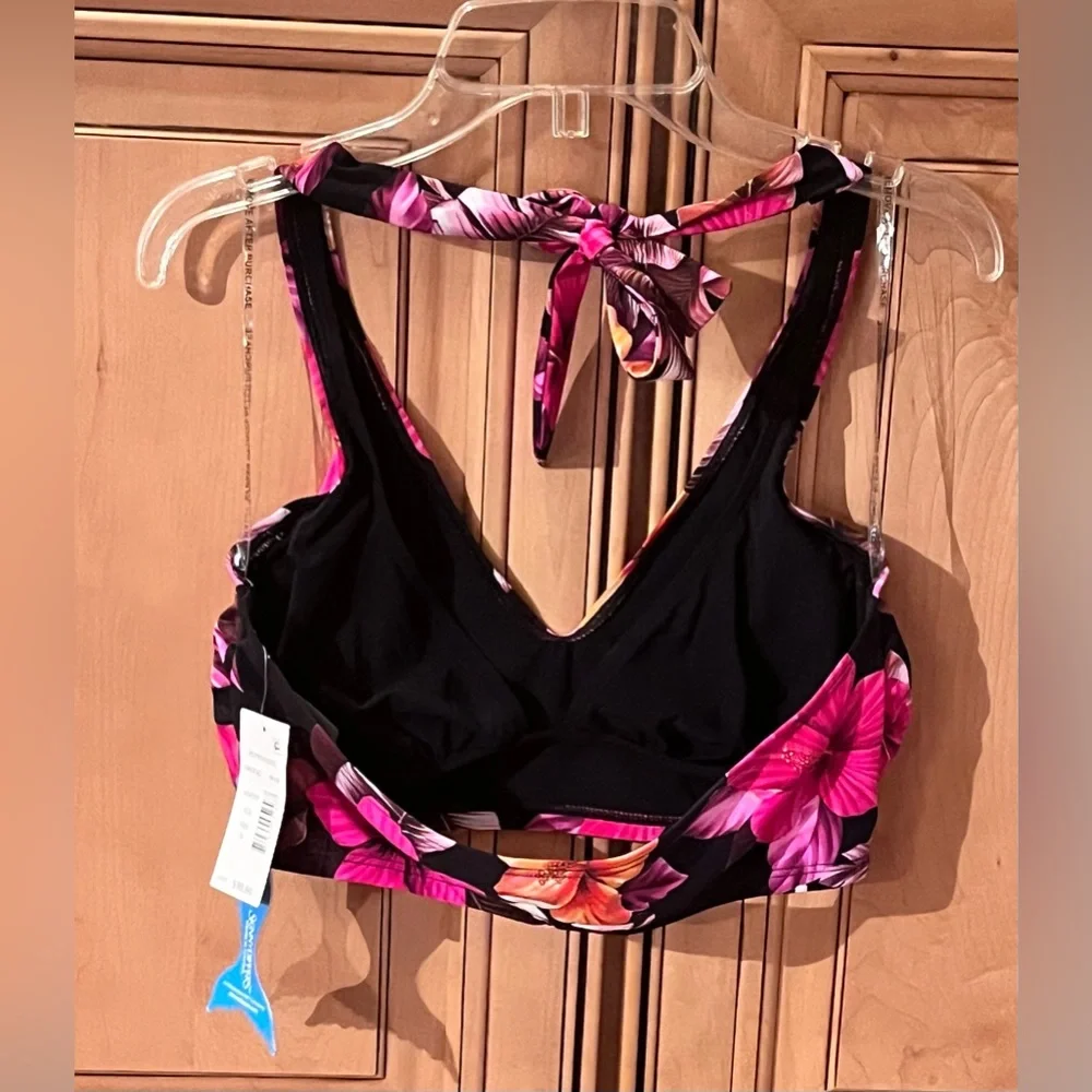 NWT SkinnyDippers Floral Mowie Plunge Halter Swim Top